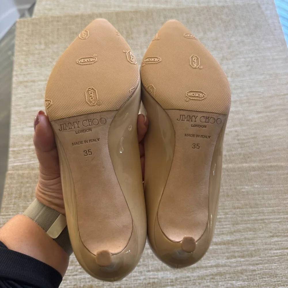 Jimmy Choo ROMY 60 Patent Leather Pointed Pumps in Nude | EU Size 35 | EUC - Picture 7 of 8